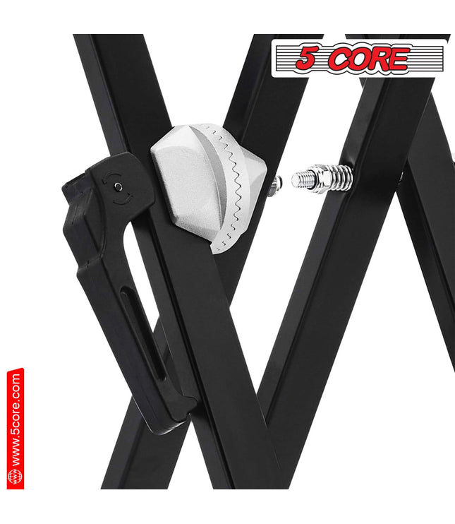 5Core Keyboard Stand Double X Style Adjustable Piano Riser For 49 To 88 Keys + Gear-1