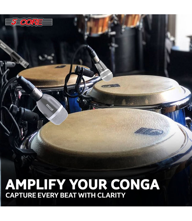 5Core Conga Mic Snare Tom Microphone Drum Kit Condenser XLR Instrument Mics GREY-1
