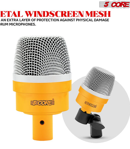 5Core Drum Mic Kit 7 Pcs Kick BassTom Snare Dynamic Microphone Instrument Mics Set Yellow-2