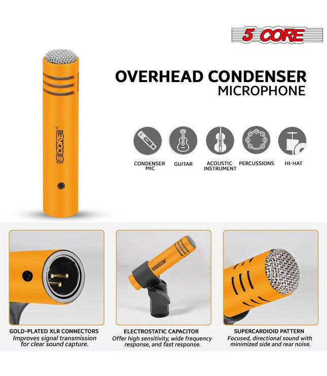 5Core Drum Mic Kit 7 Pcs Kick BassTom Snare Dynamic Microphone Instrument Mics Set Yellow-4