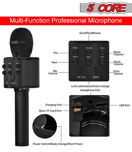 5Core Wireless Karaoke Microphone Bluetooth Mic Portable Handheld Microfonos Inalambricos BLACK & BLUE-1