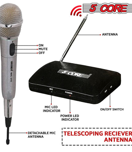 5Core Wireless Microphone Dual Function Wireless - Wired Microphone Microfono Inalambrico-2