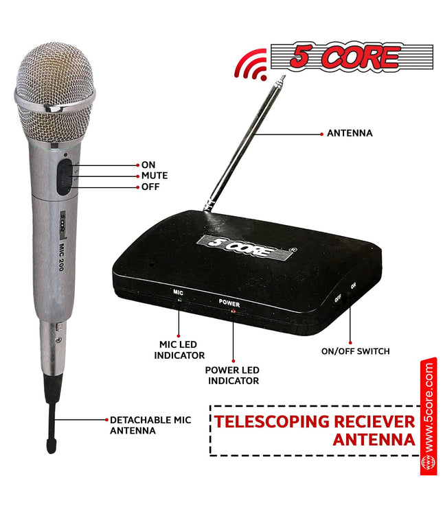 5Core Wireless Microphone Dual Function Wireless - Wired Microphone Microfono Inalambrico-2