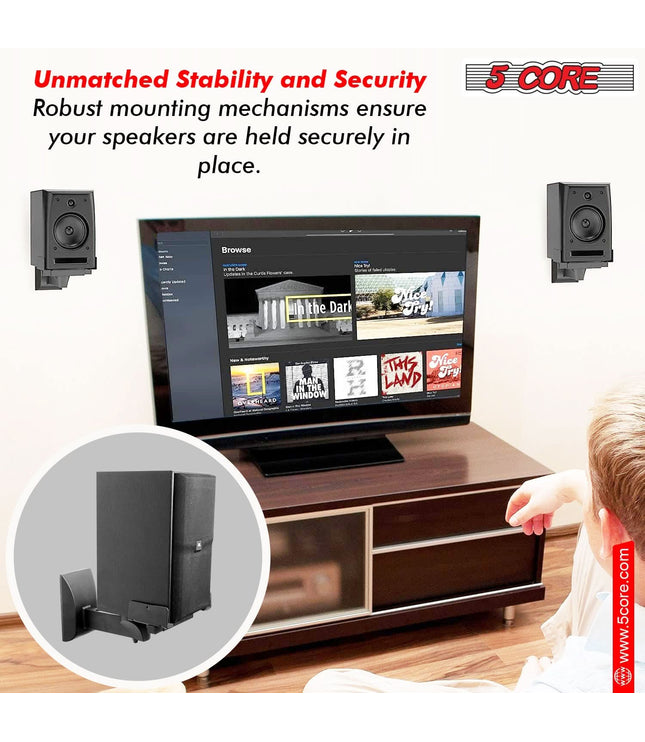 5Core Speaker Wall Mount Adjustable Swivel 15 Inch Space Bookshelf Brackets Pair-2