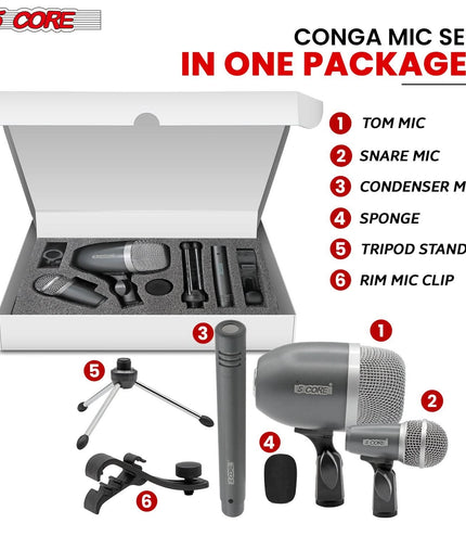 5Core Conga Mic Snare Tom Microphone Drum Kit Condenser XLR Instrument Mics GREY-3