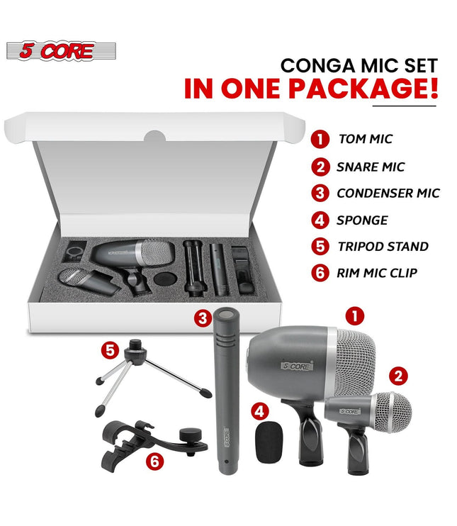 5Core Conga Mic Snare Tom Microphone Drum Kit Condenser XLR Instrument Mics GREY-3