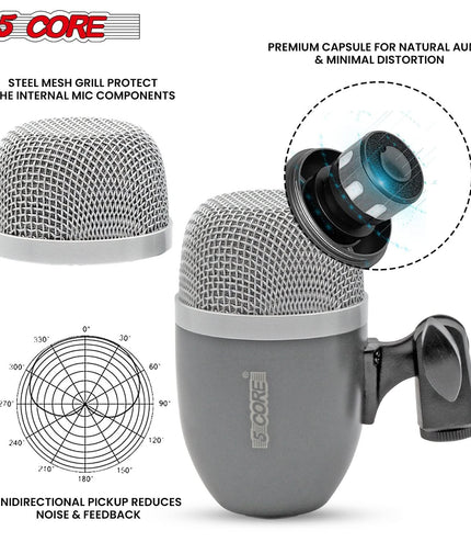 5Core Conga Mic Snare Tom Microphone Drum Kit Condenser XLR Instrument Mics GREY-4