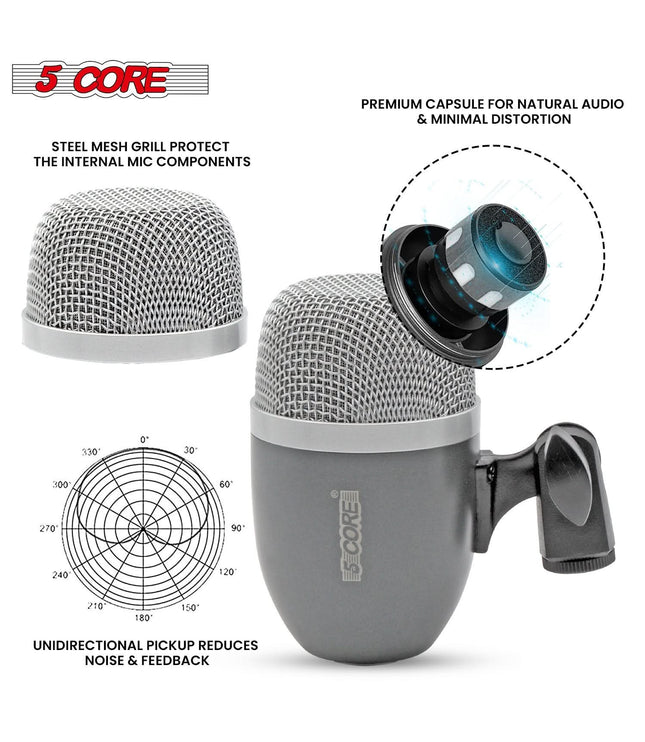 5Core Conga Mic Snare Tom Microphone Drum Kit Condenser XLR Instrument Mics GREY-4