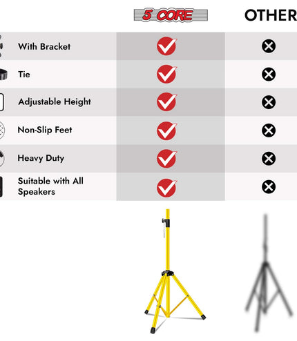 5 Core Speaker Stand Height Adjustable PA DJ Tripod Studio Monitor Stands w 35mm Compatible Insert-4