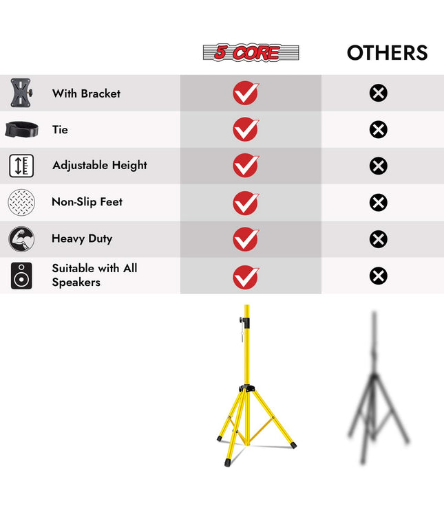 5 Core Speaker Stand Height Adjustable PA DJ Tripod Studio Monitor Stands w 35mm Compatible Insert-4