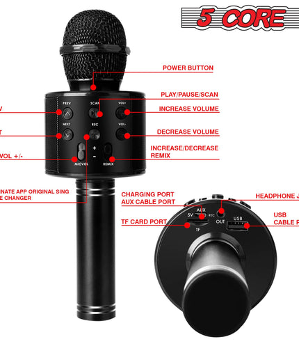 5Core Wireless Karaoke Microphone Bluetooth Mic Portable Handheld Microfonos Inalambricos BLACK & BLUE-3