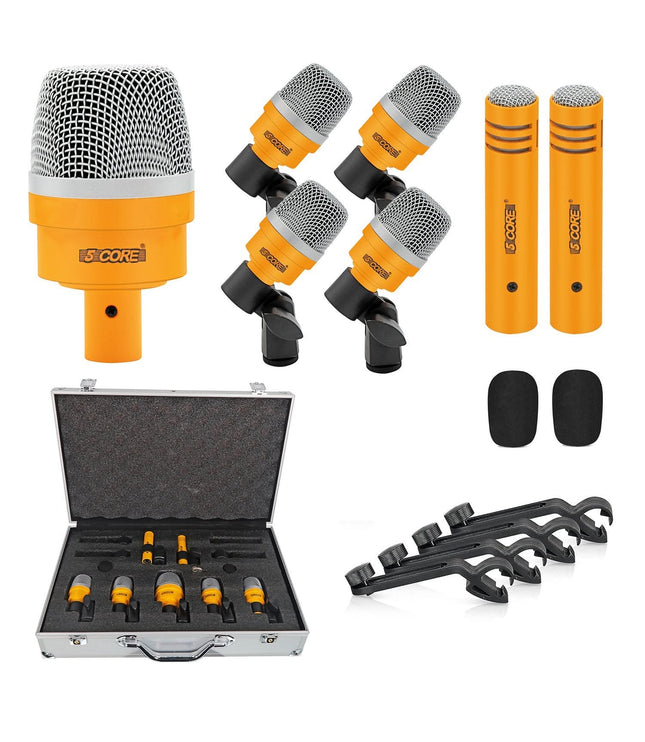 5Core Drum Mic Kit 7 Pcs Kick BassTom Snare Dynamic Microphone Instrument Mics Set Yellow-0