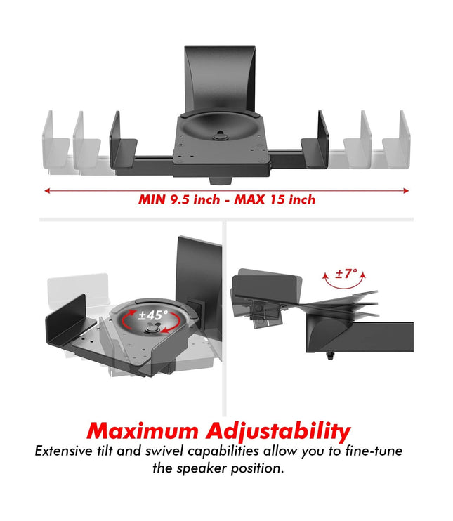 5Core Speaker Wall Mount Adjustable Swivel 15 Inch Space Bookshelf Brackets Pair-3