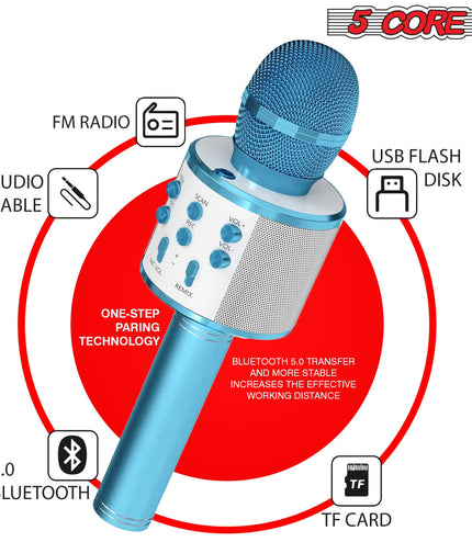 5Core Wireless Karaoke Microphone Bluetooth Mic Portable Handheld Microfonos Inalambricos BLACK & BLUE-4