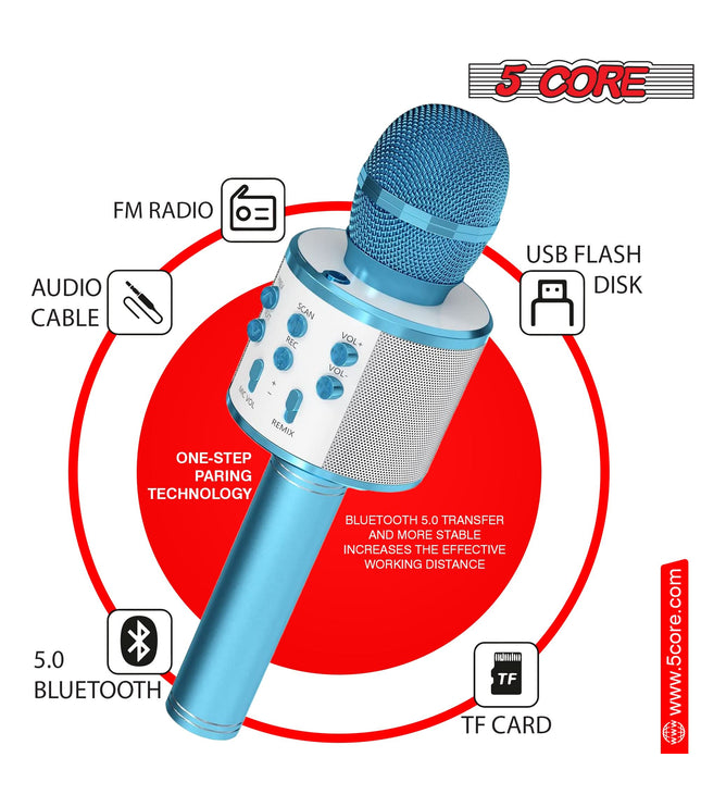 5Core Wireless Karaoke Microphone Bluetooth Mic Portable Handheld Microfonos Inalambricos BLACK & BLUE-4