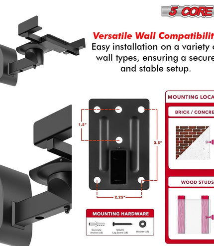 5Core Speaker Wall Mount Adjustable Swivel 15 Inch Space Bookshelf Brackets Pair-1