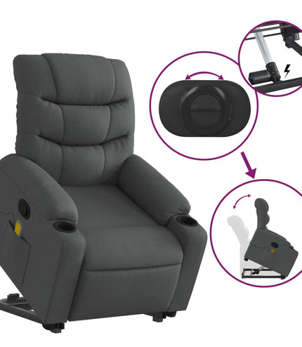 vidaXL Stand up Massage Recliner Chair Dark Gray Fabric-3