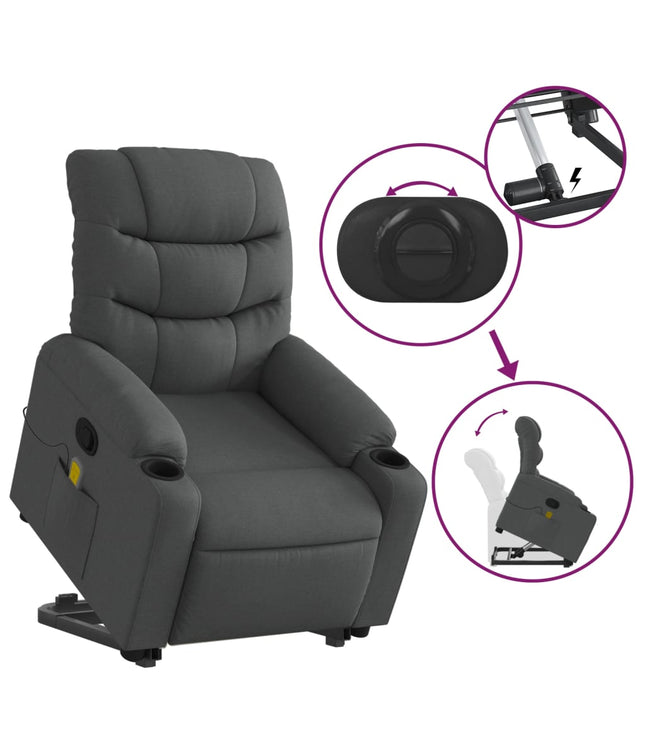 vidaXL Stand up Massage Recliner Chair Dark Gray Fabric-3