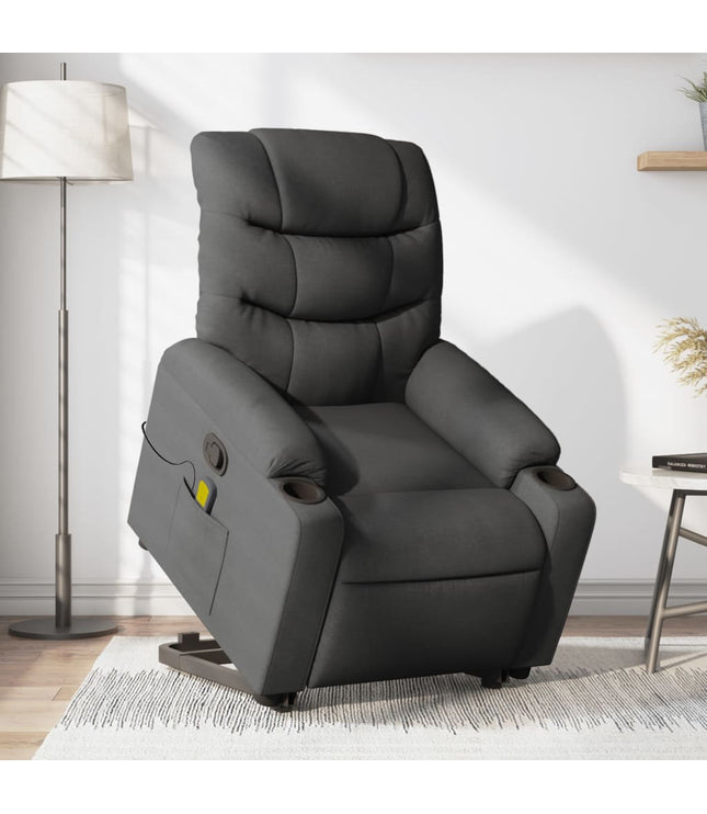 vidaXL Stand up Massage Recliner Chair Dark Gray Fabric-0