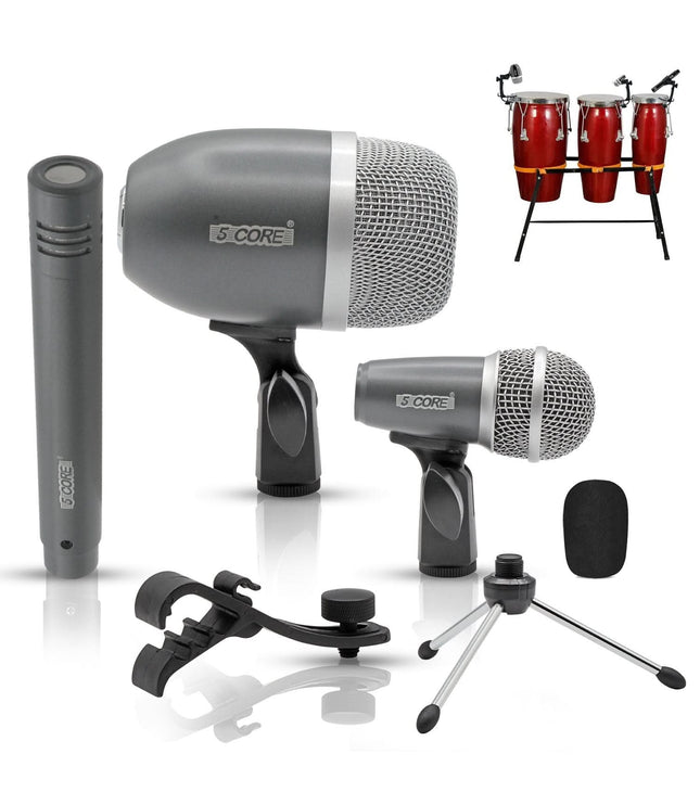 5Core Conga Mic Snare Tom Microphone Drum Kit Condenser XLR Instrument Mics GREY-0