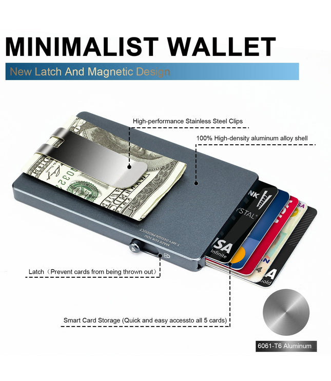 Minimalist Pop up Wallet with Money Clip, All Aluminum Slide Rfid Slim Card Holder-7