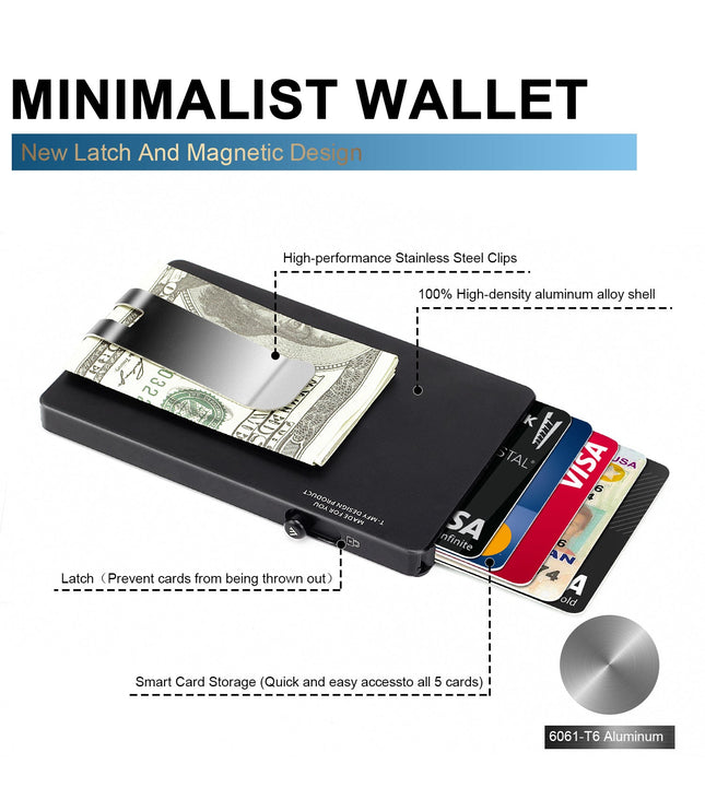 Minimalist Pop up Wallet with Money Clip, All Aluminum Slide Rfid Slim Card Holder-5