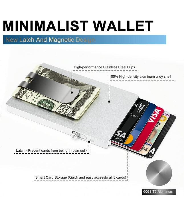 Minimalist Pop up Wallet with Money Clip, All Aluminum Slide Rfid Slim Card Holder-9