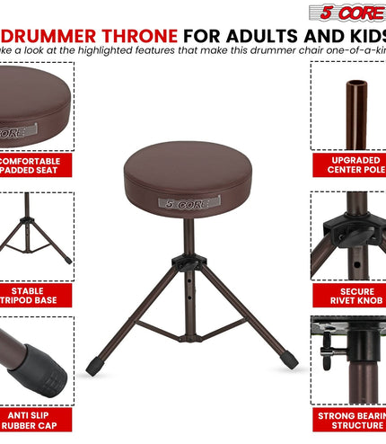 5 Core Drum Throne 3" Thick Padded Comfortable Guitar Stool Drummer Chair Adjustable Musician Seat-4