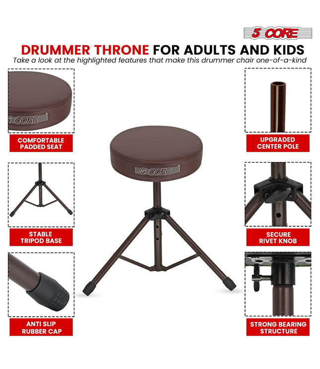 5 Core Drum Throne 3" Thick Padded Comfortable Guitar Stool Drummer Chair Adjustable Musician Seat-4