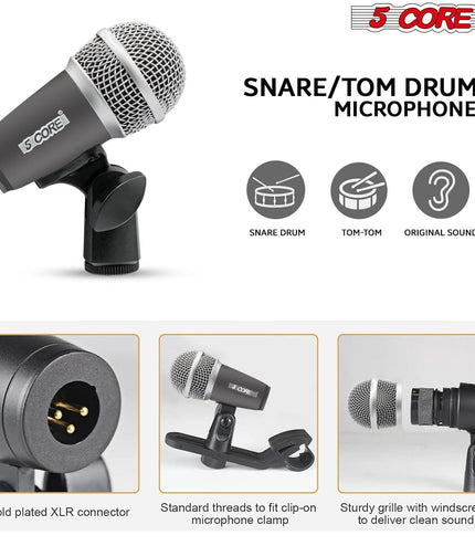 5Core Drum Mic Kit 9 Pcs Kick BassTom Snare Dynamic Mics Instrument Microphone Set GREY-3