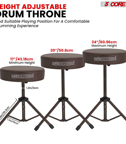 5 Core Drum Throne 3" Thick Padded Comfortable Guitar Stool Drummer Chair Adjustable Musician Seat-3