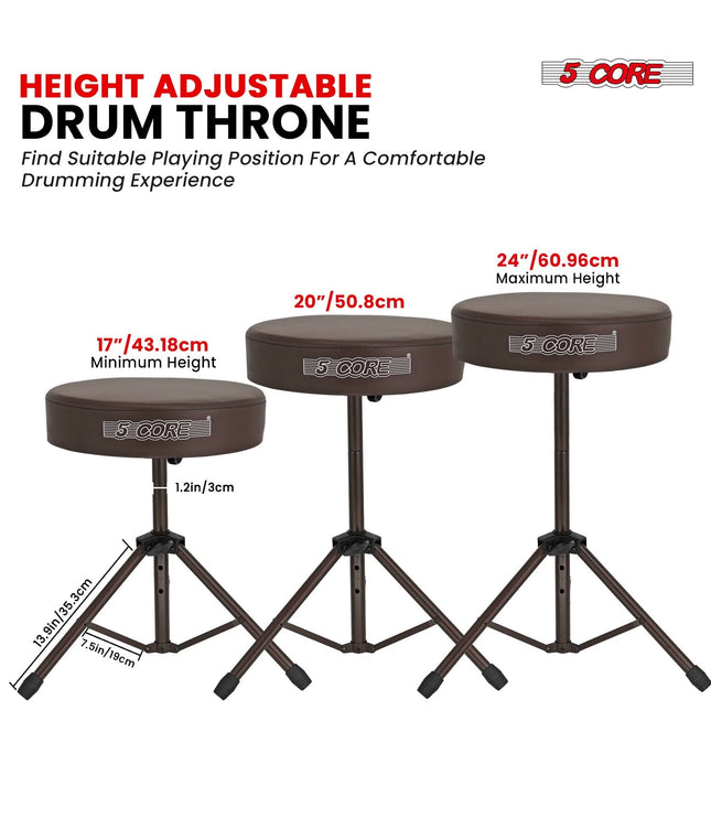5 Core Drum Throne 3" Thick Padded Comfortable Guitar Stool Drummer Chair Adjustable Musician Seat-3