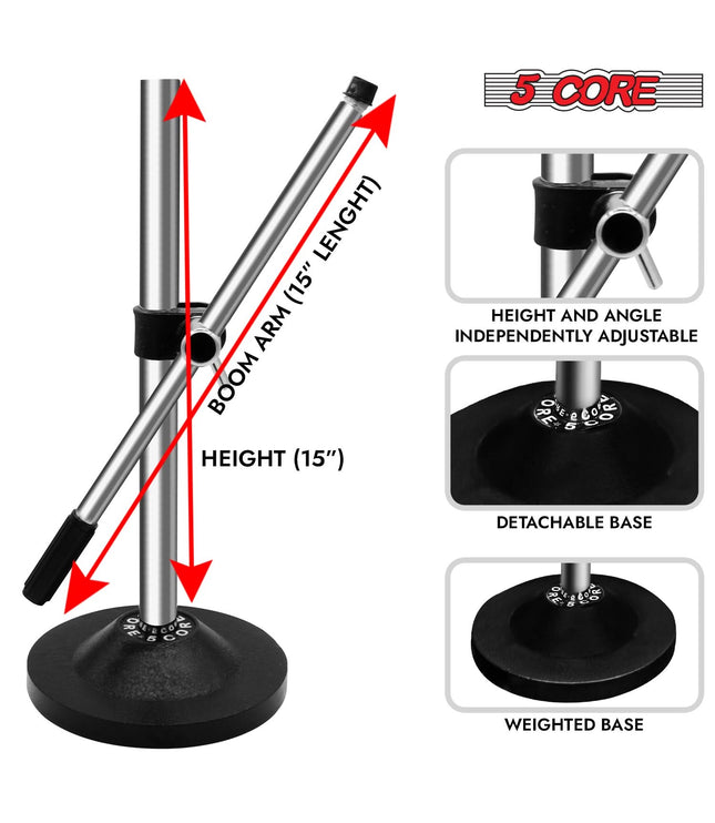 5Core Desktop Mic Stand Universal Desk Microphone Holder Table Top Round Base Stands-1