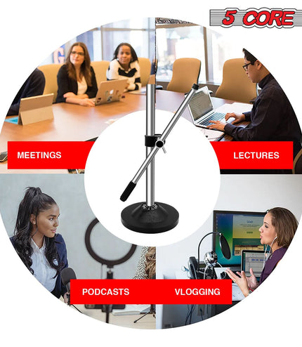 5Core Desktop Mic Stand Universal Desk Microphone Holder Table Top Round Base Stands-3