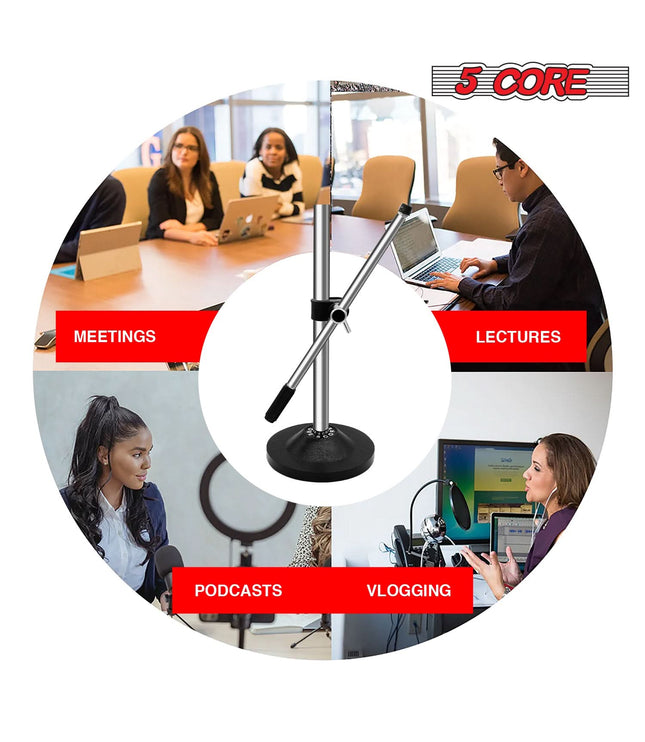5Core Desktop Mic Stand Universal Desk Microphone Holder Table Top Round Base Stands-3