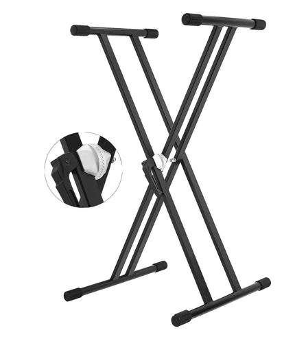 5Core Keyboard Stand Double X Style Adjustable Piano Riser For 49 To 88 Keys + Gear-0