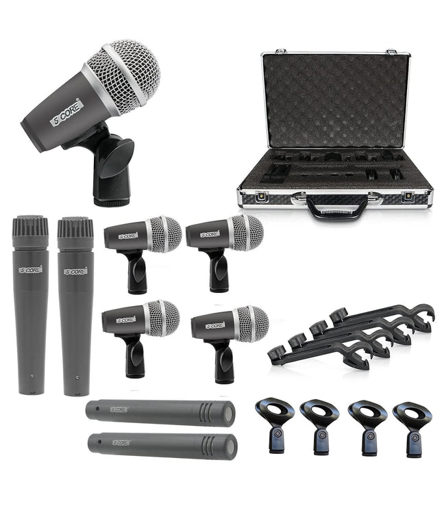 5Core Drum Mic Kit 9 Pcs Kick BassTom Snare Dynamic Mics Instrument Microphone Set GREY-0
