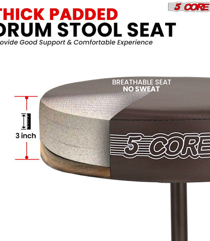 5 Core Drum Throne 3" Thick Padded Comfortable Guitar Stool Drummer Chair Adjustable Musician Seat-1