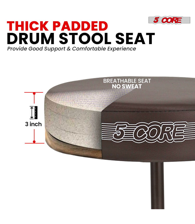5 Core Drum Throne 3" Thick Padded Comfortable Guitar Stool Drummer Chair Adjustable Musician Seat-1