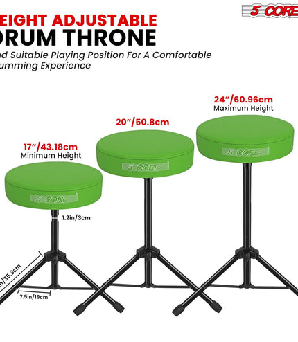 5 Core Drum Throne 3" Thick Padded Comfortable Guitar Stool Drummer Chair Adjustable Musician Seat-3