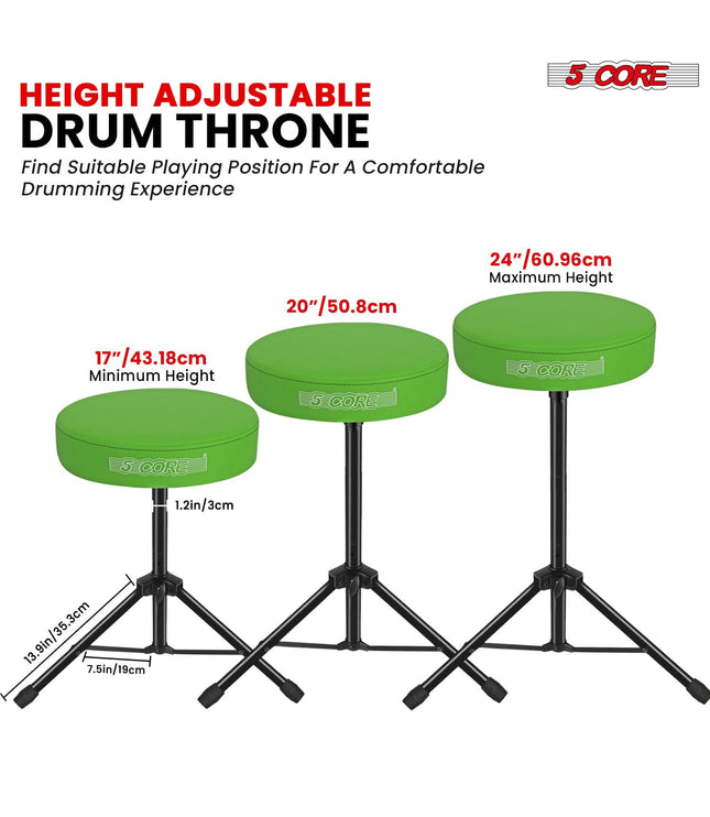 5 Core Drum Throne 3" Thick Padded Comfortable Guitar Stool Drummer Chair Adjustable Musician Seat-3